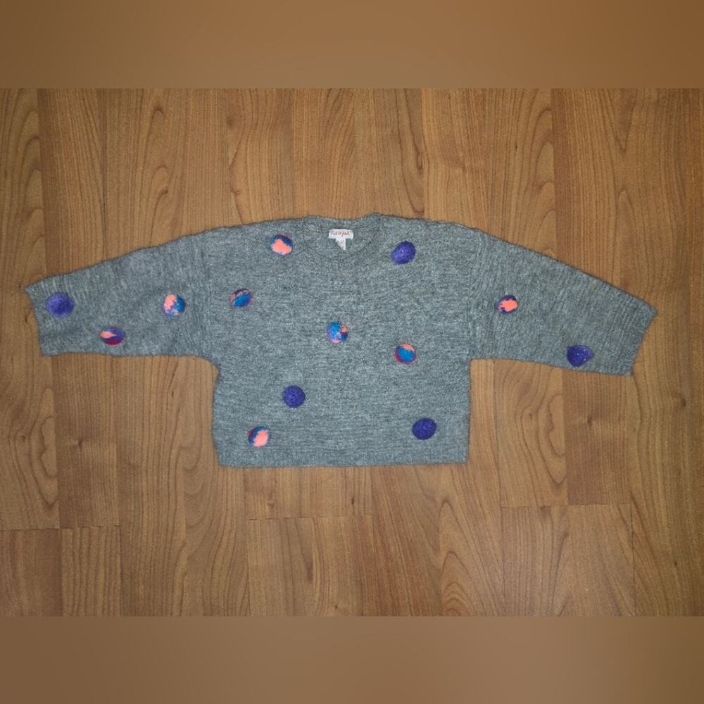 Kids Gray Knit Sweater with Colorful Accents Medium 7/8